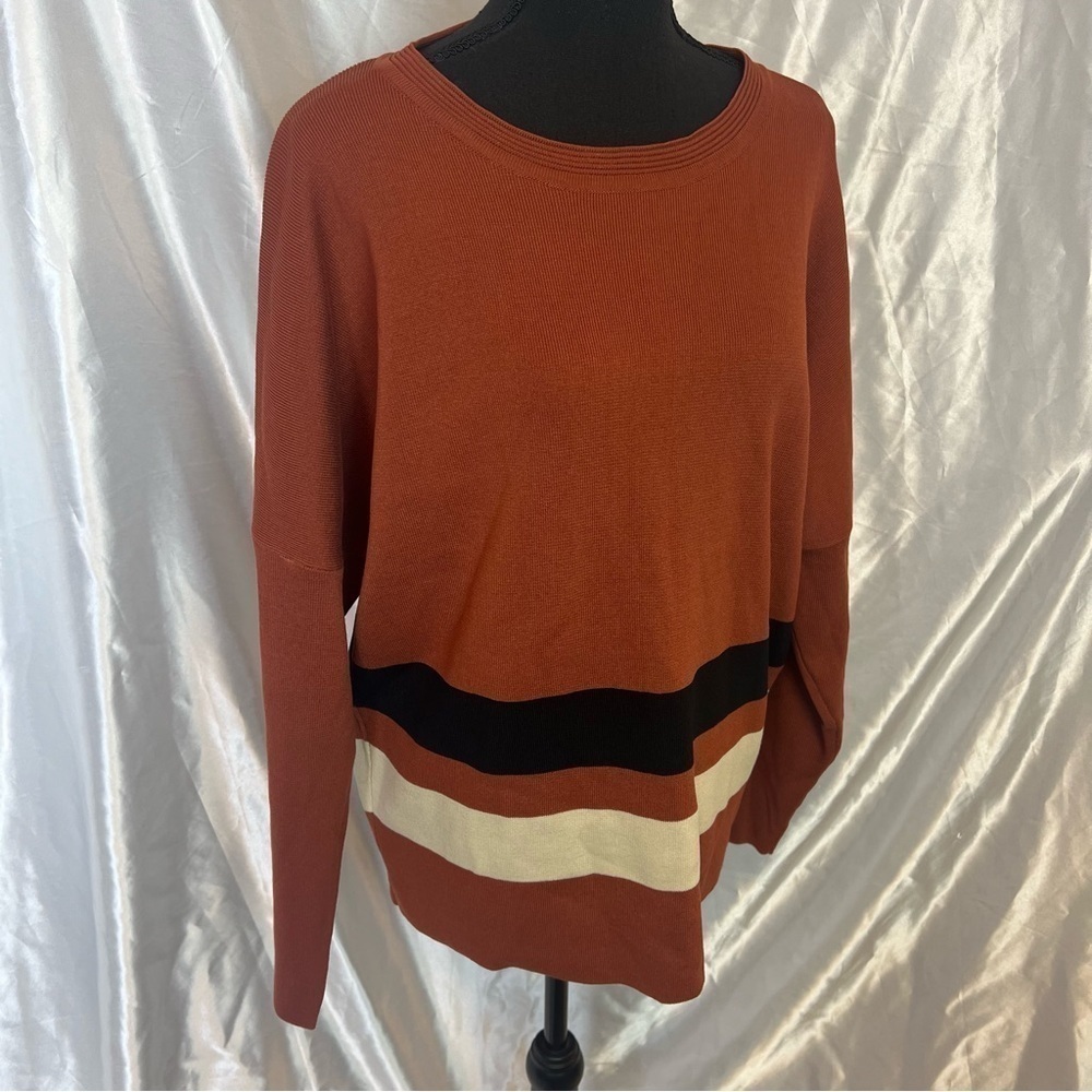 Loose Fit Orange Stripe Long Sleeve Knit Top – Cozy, Stylish & Effortless - Picture 4 of 8